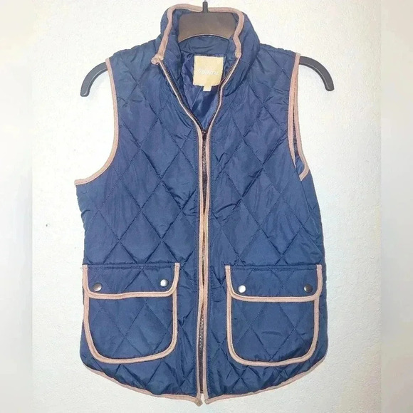 Takara Jackets & Blazers - Takara Diamond Quilted Puffer Vest Navy Blue & Brown Faux Suede Size Medium